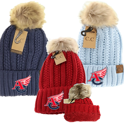 CC Beanie Fuzzy Lined Fur Pom